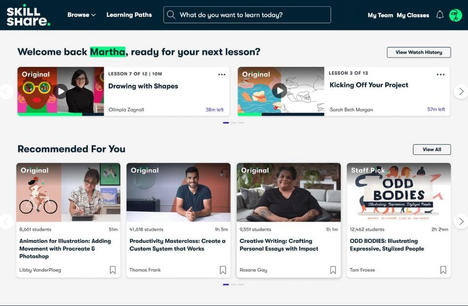 Skillshare Review and Pricing: Skillshare dashboard
