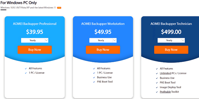 AOMEI Review and Pricing: Backupper pricing