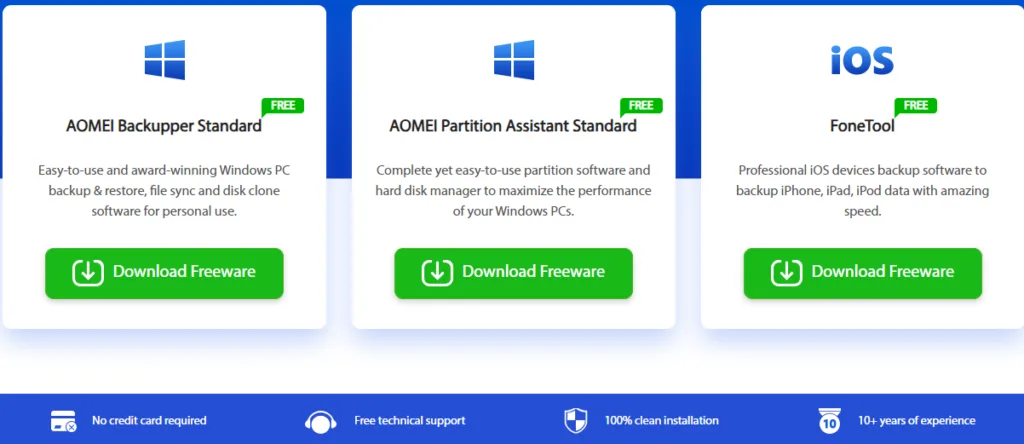 AOMEI Review and Pricing: Free version