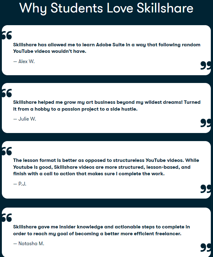 Skillshare Review and Pricing: Skillshare reviews and testimonials