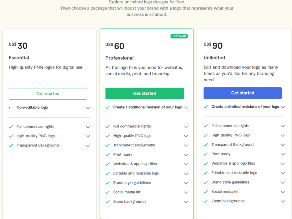Fiverr Logo Maker Review: Pricing Plans