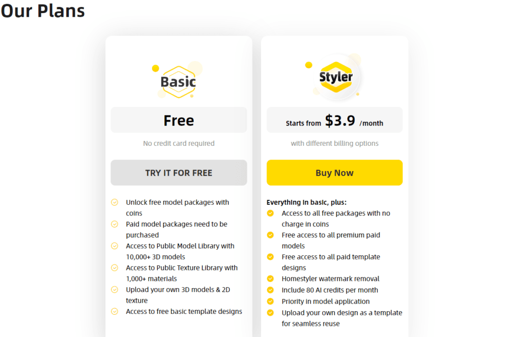 Homestyler Review and Pricing: model and templates plans