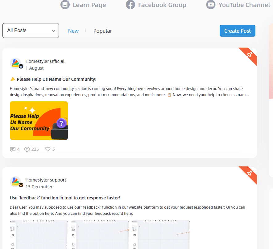 Homestyler Review and Pricing: community and customer support