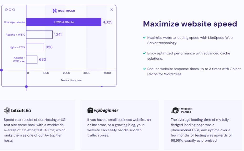 Hostinger Web Hosting and Builder: High performance and speed