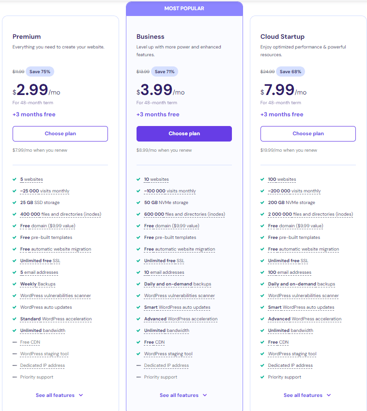 Hostinger Web Hosting and Builder: Managed WordPress Pricing and plans
