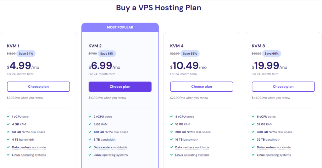 Hostinger Web Hosting and Builder: VPS hosting plans