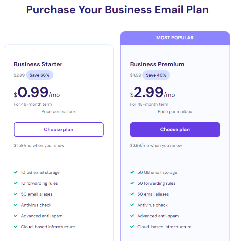 Hostinger Web Hosting and Builder: Busines email plan