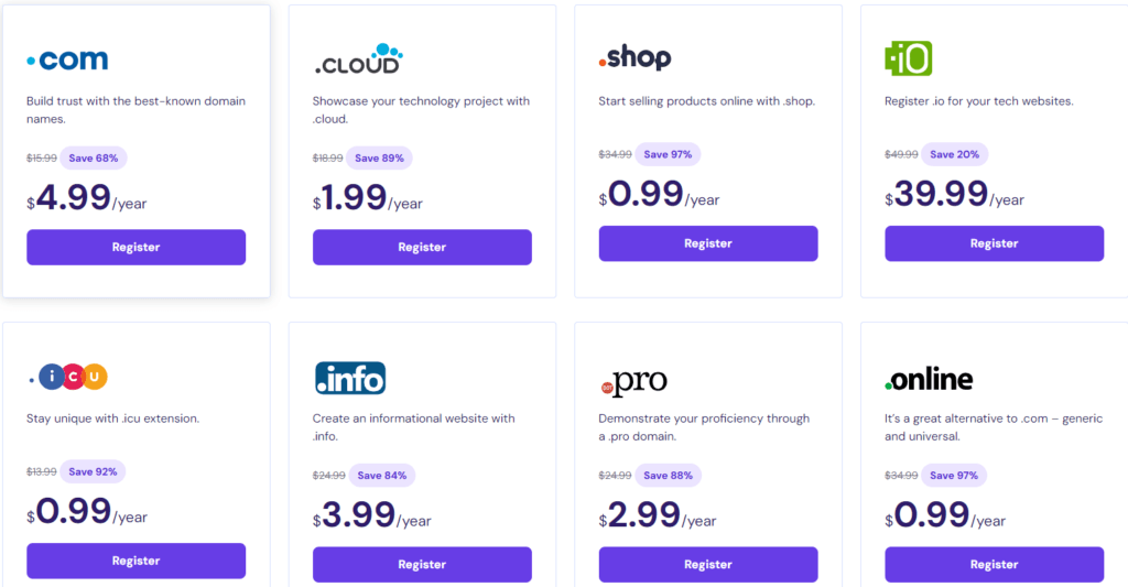 Hostinger Web Hosting and Builder: Domain purchase pricing and plans