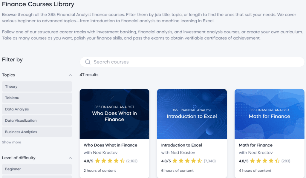 365 Financial Analyst: Course library