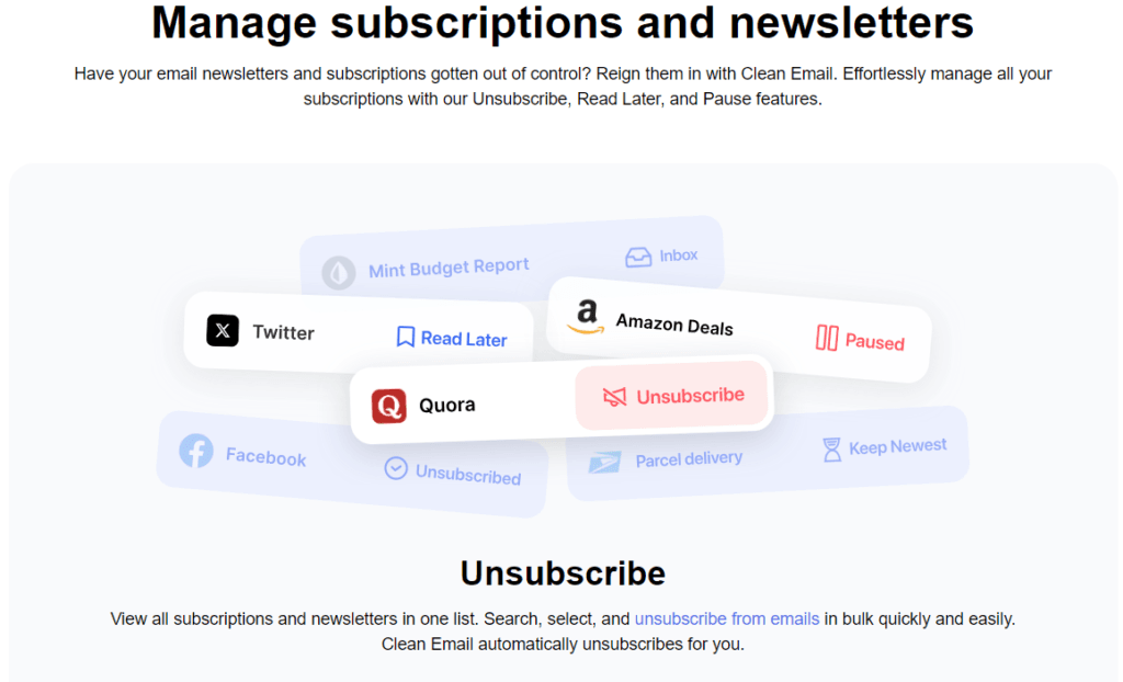 Clean Email Review: Manage subscriptions