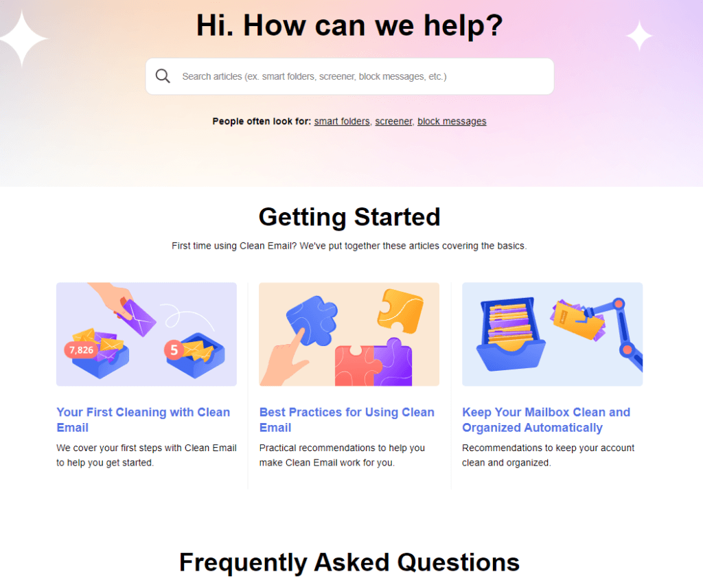 Clean Email Review: Customer support and help center