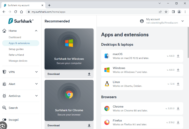 Surfshark Review: Surfshark dashboard