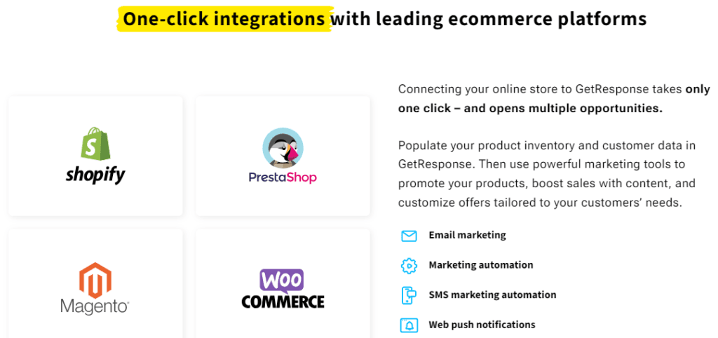 GetResponse Review: GetResponse ecommerce integrations