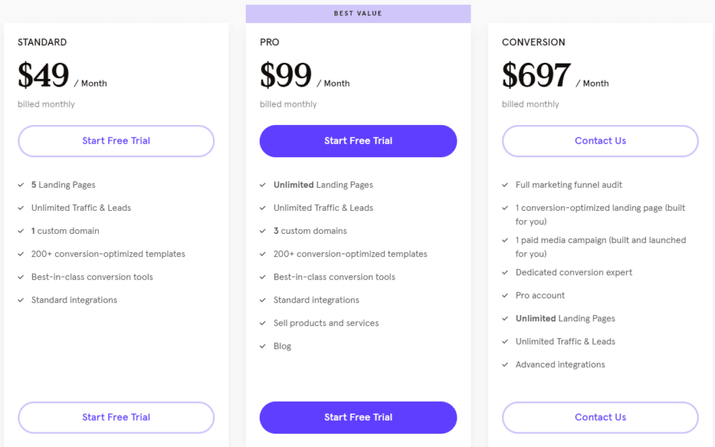 Leadpages Review: pricing