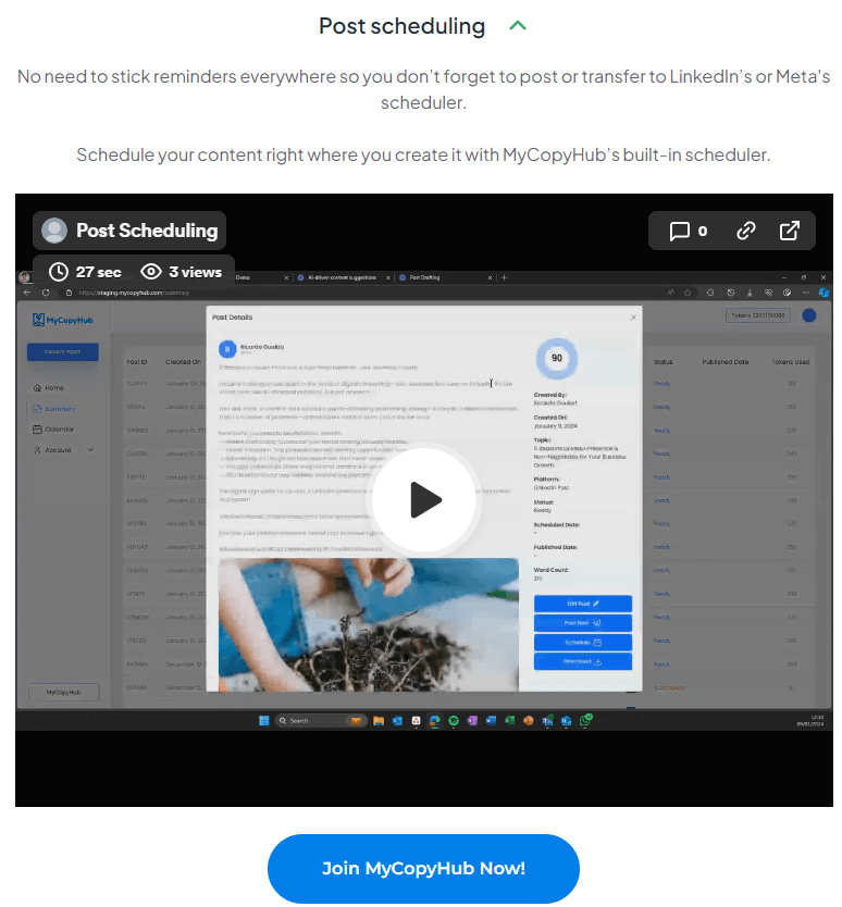 MyCopyHub Review: MyCopyHub Content calender