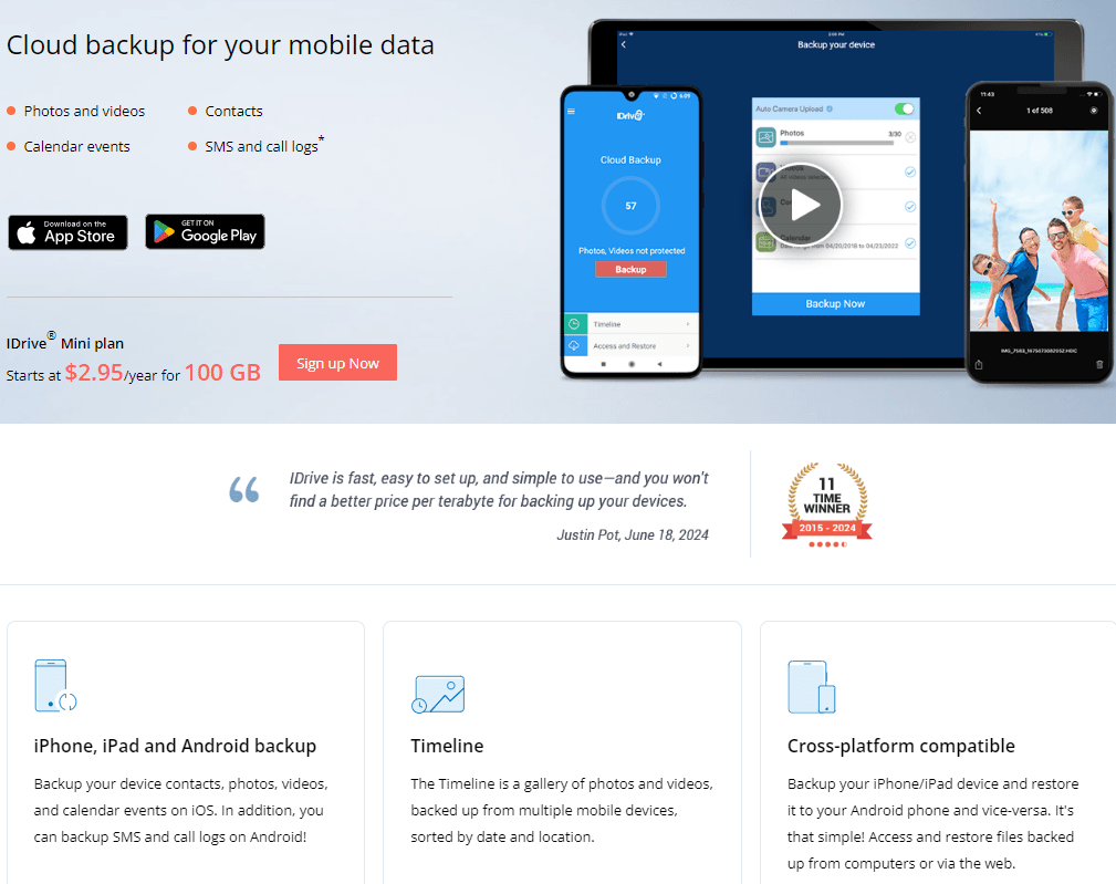 IDrive Review: IDrive iphone, ipad, android backup