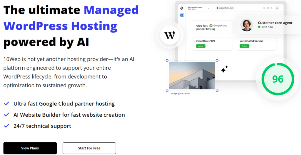 10Web Review: 10Web managed website hosting