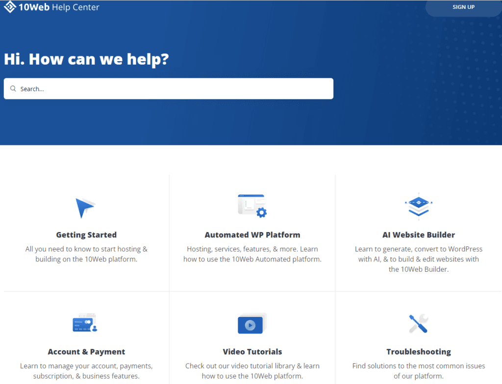 10Web Review: 10Web help center