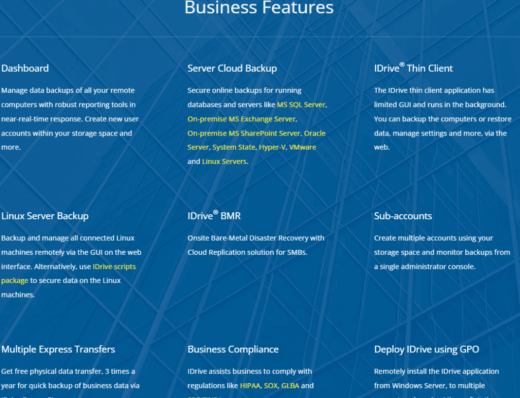 IDrive Review: IDrive business features