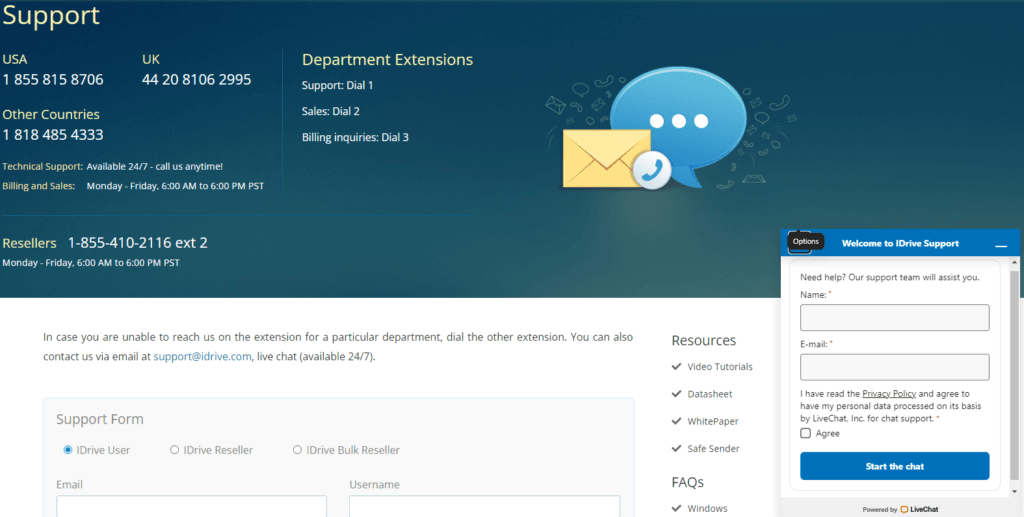 IDrive Review: IDrive customer support