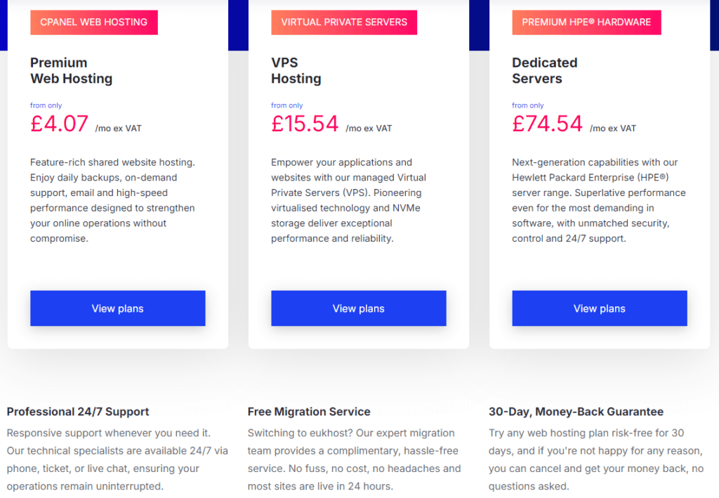 eUKhost Review: Pricing Plans