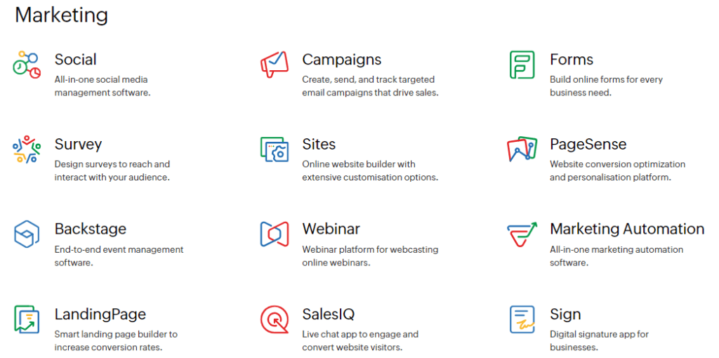 Zoho Review: marketing
