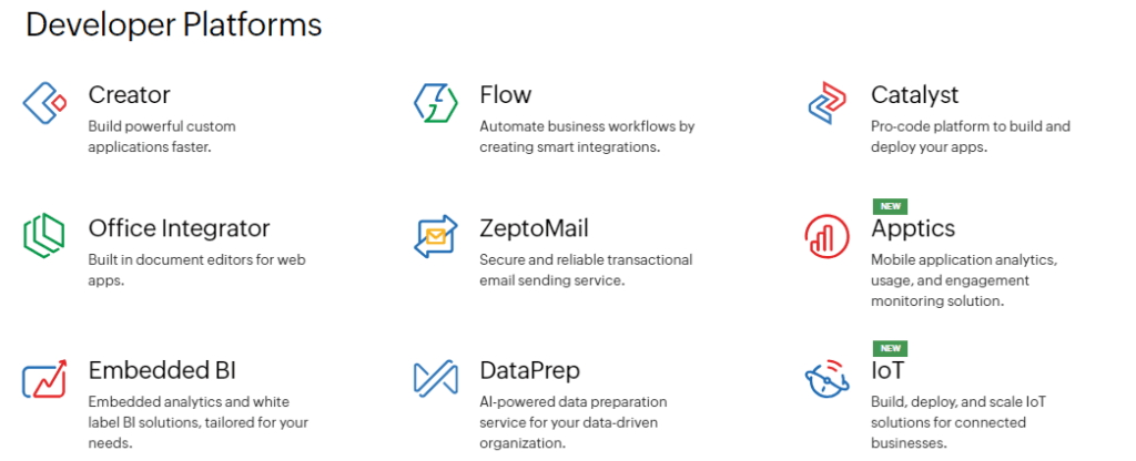Zoho Review: developer platforms