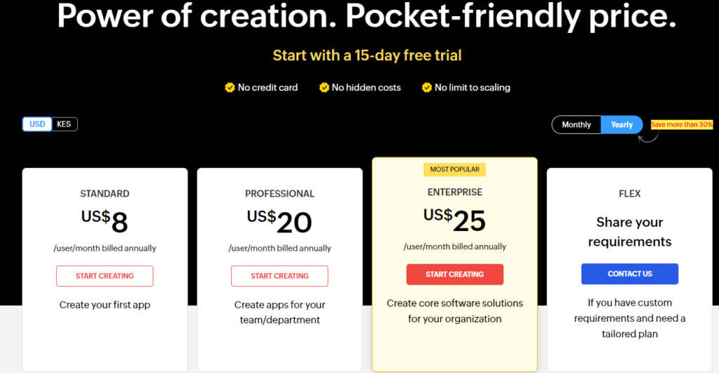 Zoho Review: creator pricing