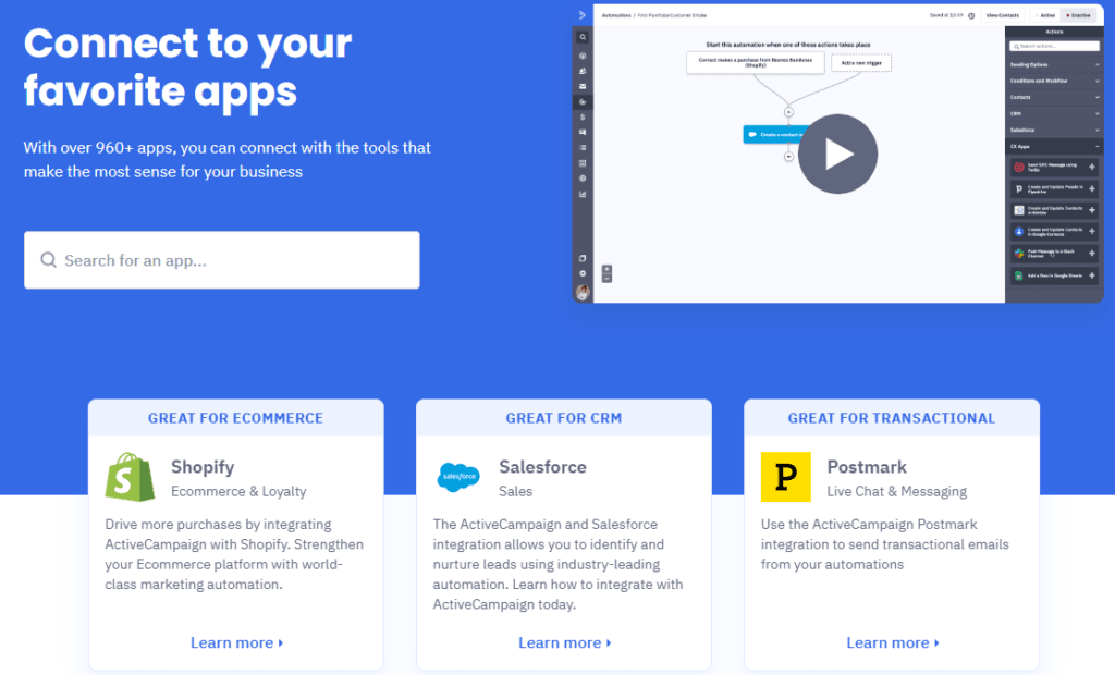 ActiveCampaign review: integrations with other tools